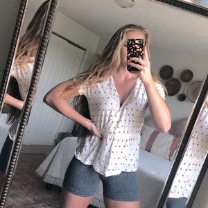 J. Crew Polka Dot Wrap Babydoll Top